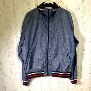 Mens Vintage 1980s Izod Lacoste Bomber Jacket Windbreaker Blue Size L Alligator